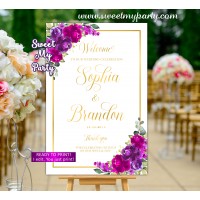 Purple Fuchsia Wedding Welcome Sign,Purple Fuchsia Welcome sign,(127w)